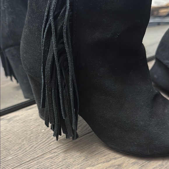 Black Suede Fringe Ankle Boots - Picture 4 of 5